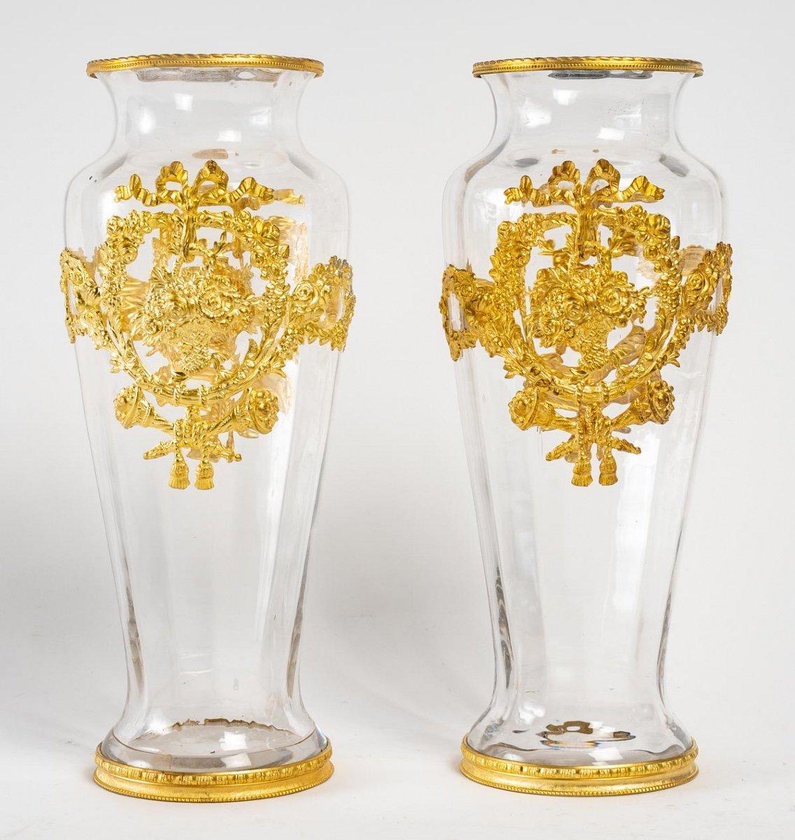 European Pair of Crystal and Gilt Bronze Vases, Napoleon III Period