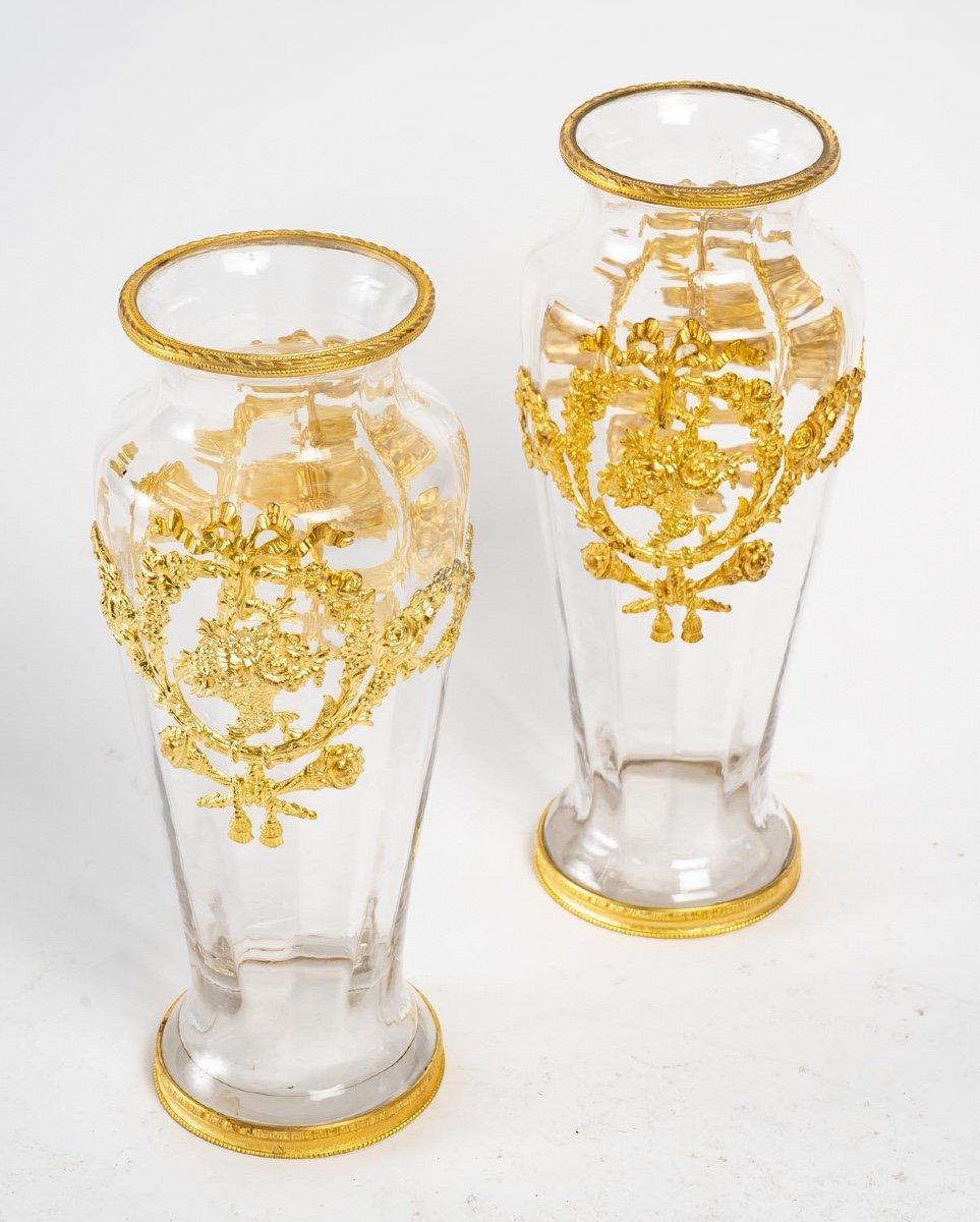 Pair of Crystal and Gilt Bronze Vases, Napoleon III Period In Good Condition In Saint-Ouen, FR