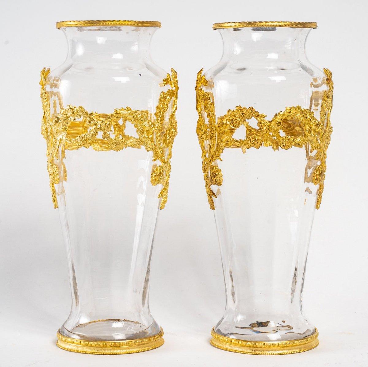 Mid-19th Century Pair of Crystal and Gilt Bronze Vases, Napoleon III Period