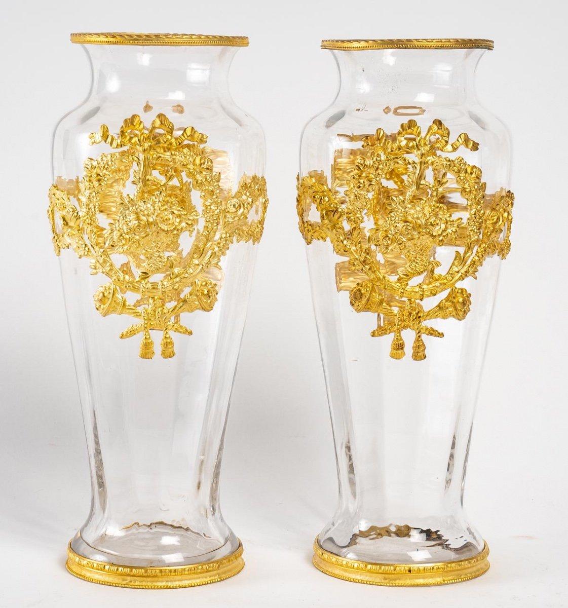 Pair of Crystal and Gilt Bronze Vases, Napoleon III Period 1