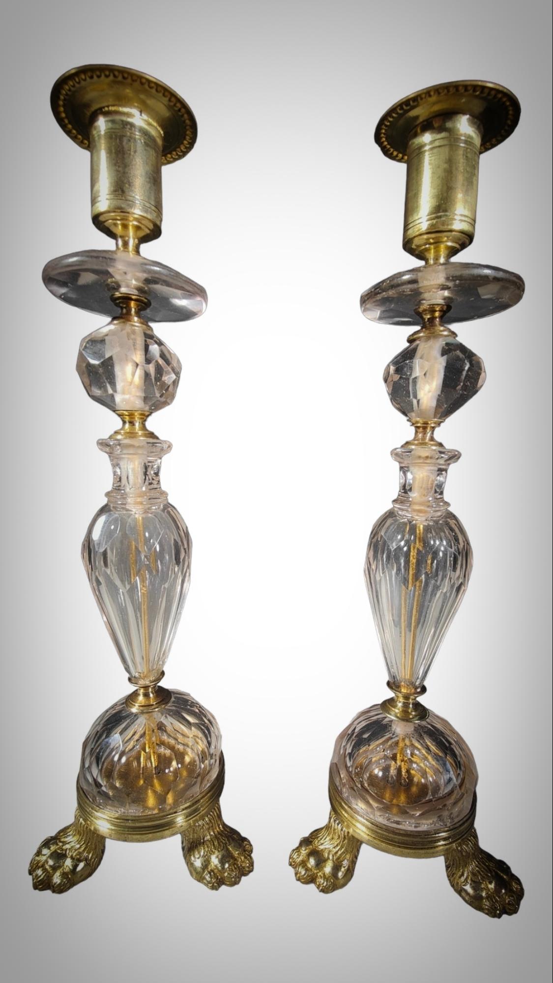 A Pair Of Crystal Candlesticks And Gilt Bronze Mounts, Late 17th Century For Sale 6