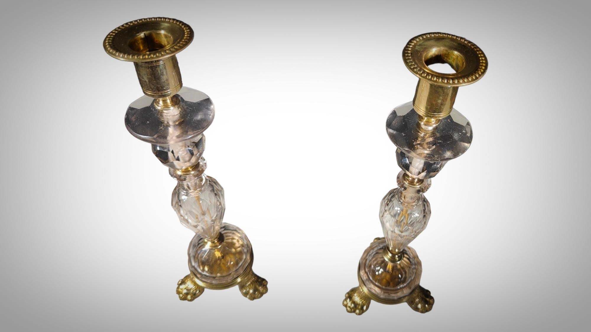 A Pair Of Crystal Candlesticks And Gilt Bronze Mounts, Late 17th Century For Sale 7