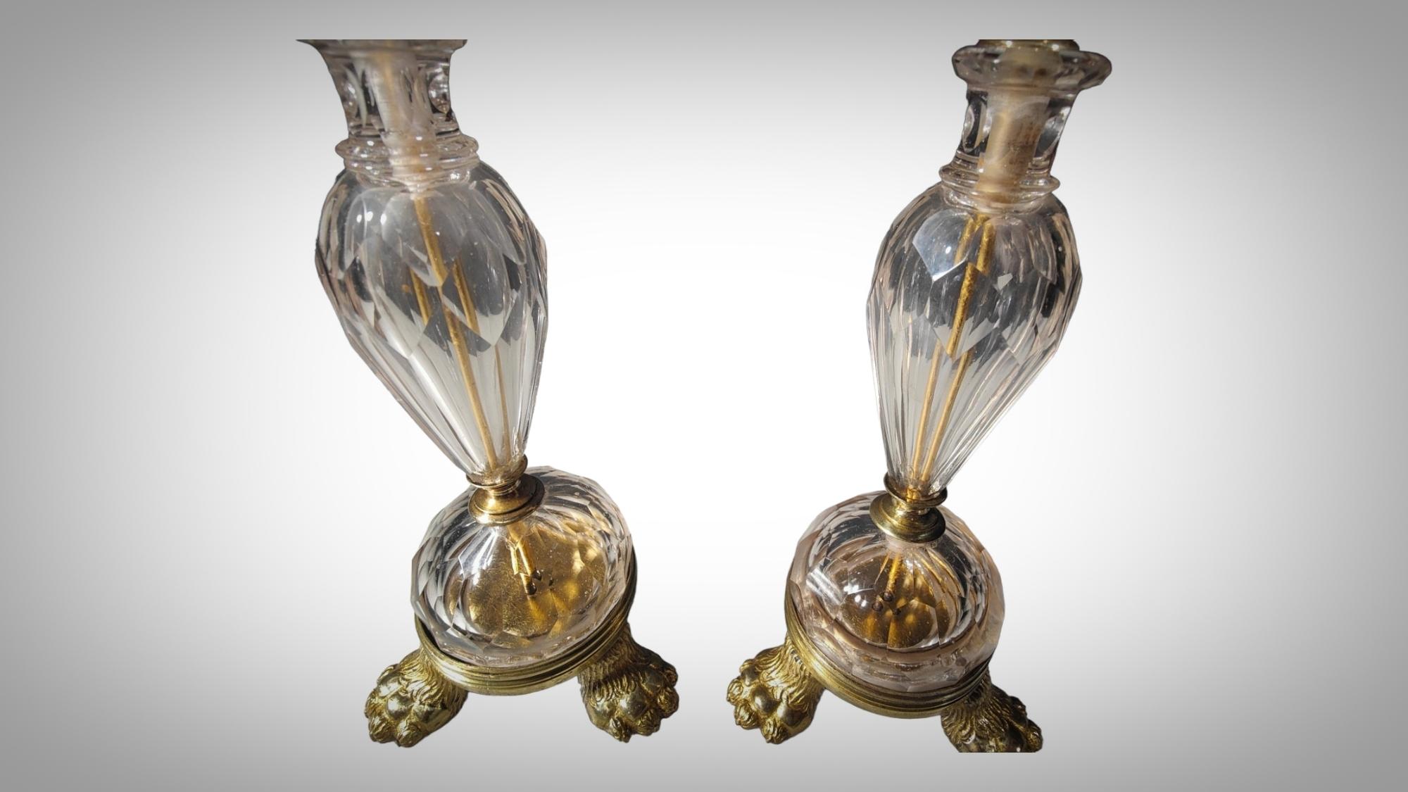 A Pair Of Crystal Candlesticks And Gilt Bronze Mounts, Late 17th Century For Sale 1