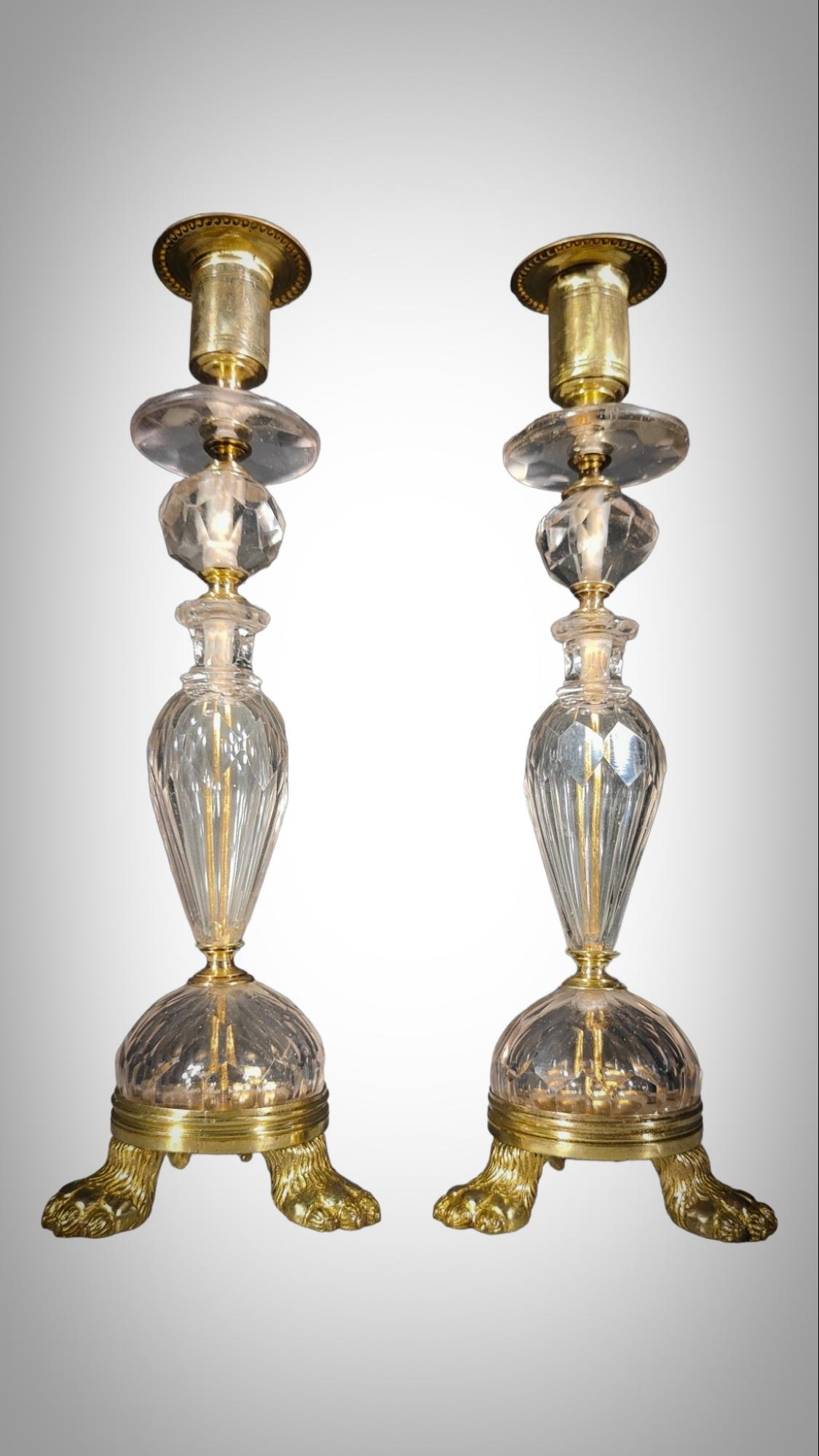 A Pair Of Crystal Candlesticks And Gilt Bronze Mounts, Late 17th Century For Sale 2