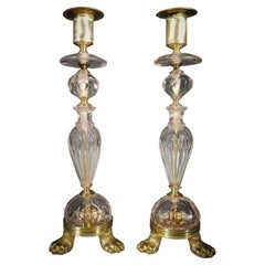 Antique A Pair Of Crystal Candlesticks And Gilt Bronze Mounts, Late 17th Century