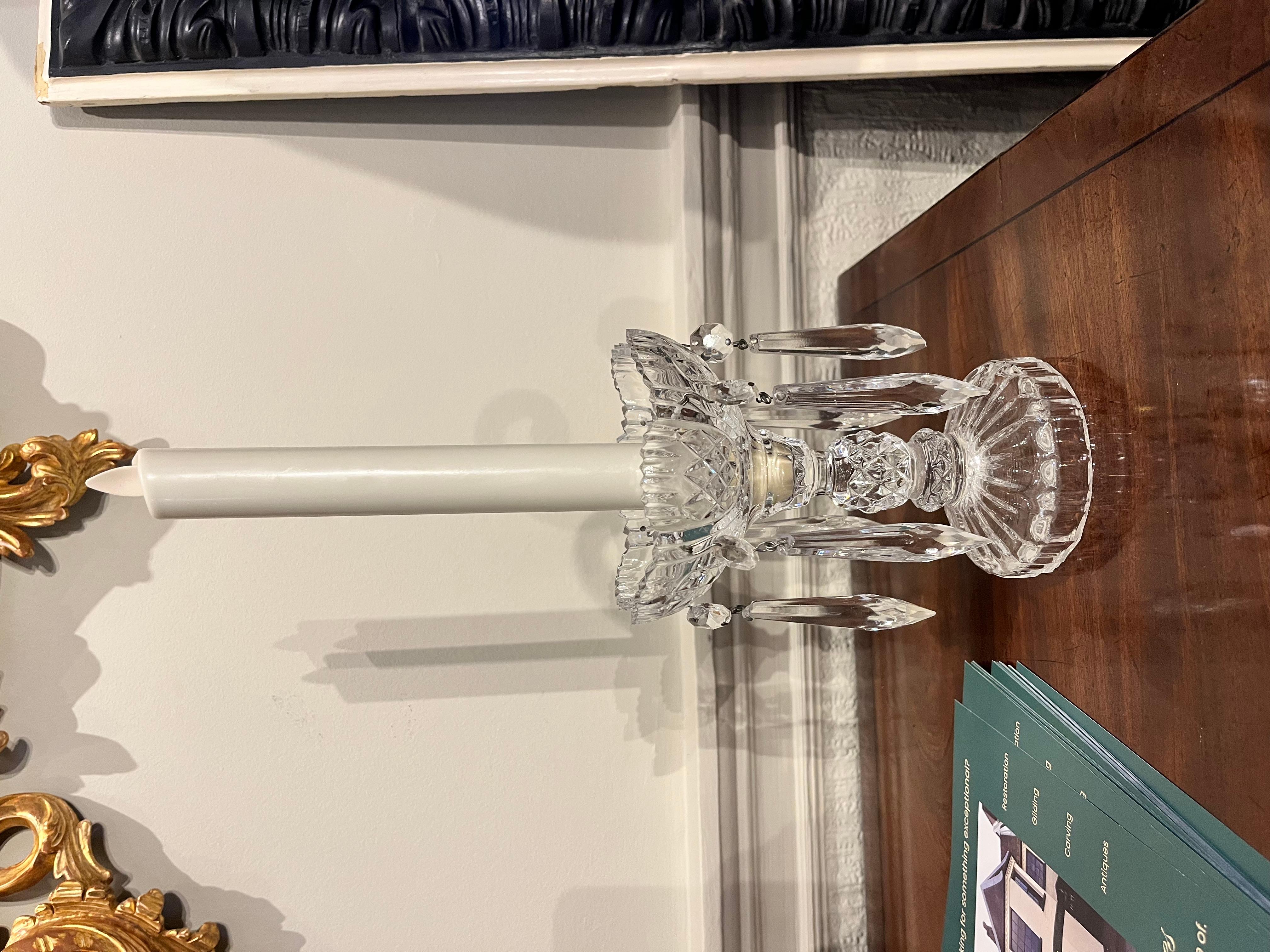 20th Century A pair of crystal cut candlestick lustres For Sale