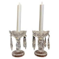 Antique A pair of crystal cut candlestick lustres
