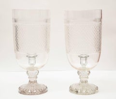 Pair of Crystal Diamond Cut Hurricane Votives
