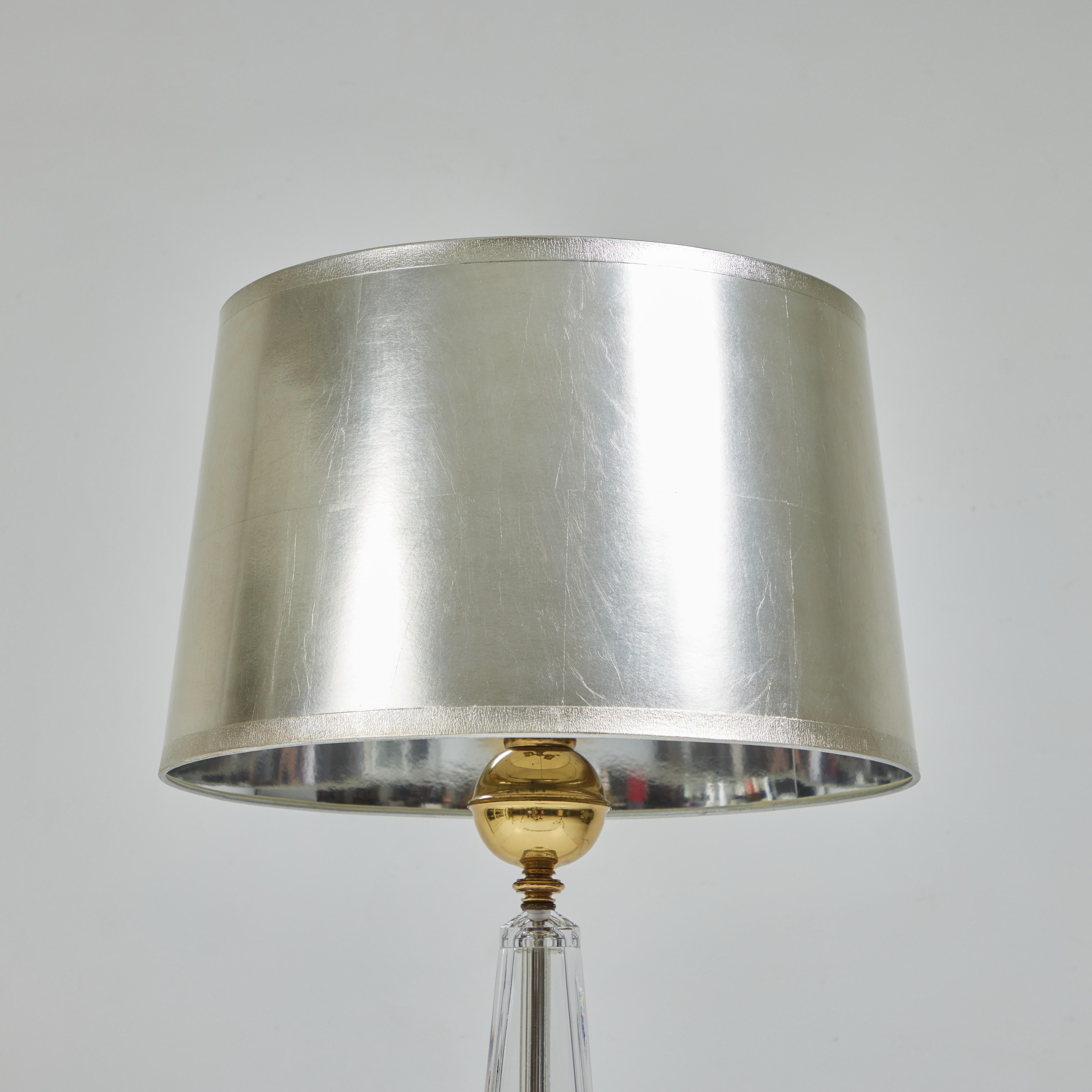 A Pair of Crystal Obelisk Lamps with Silver Leafed Shades, Chapman Lamps 1976 For Sale 2