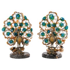 A Pair of Crystal Peacock Table Lamps