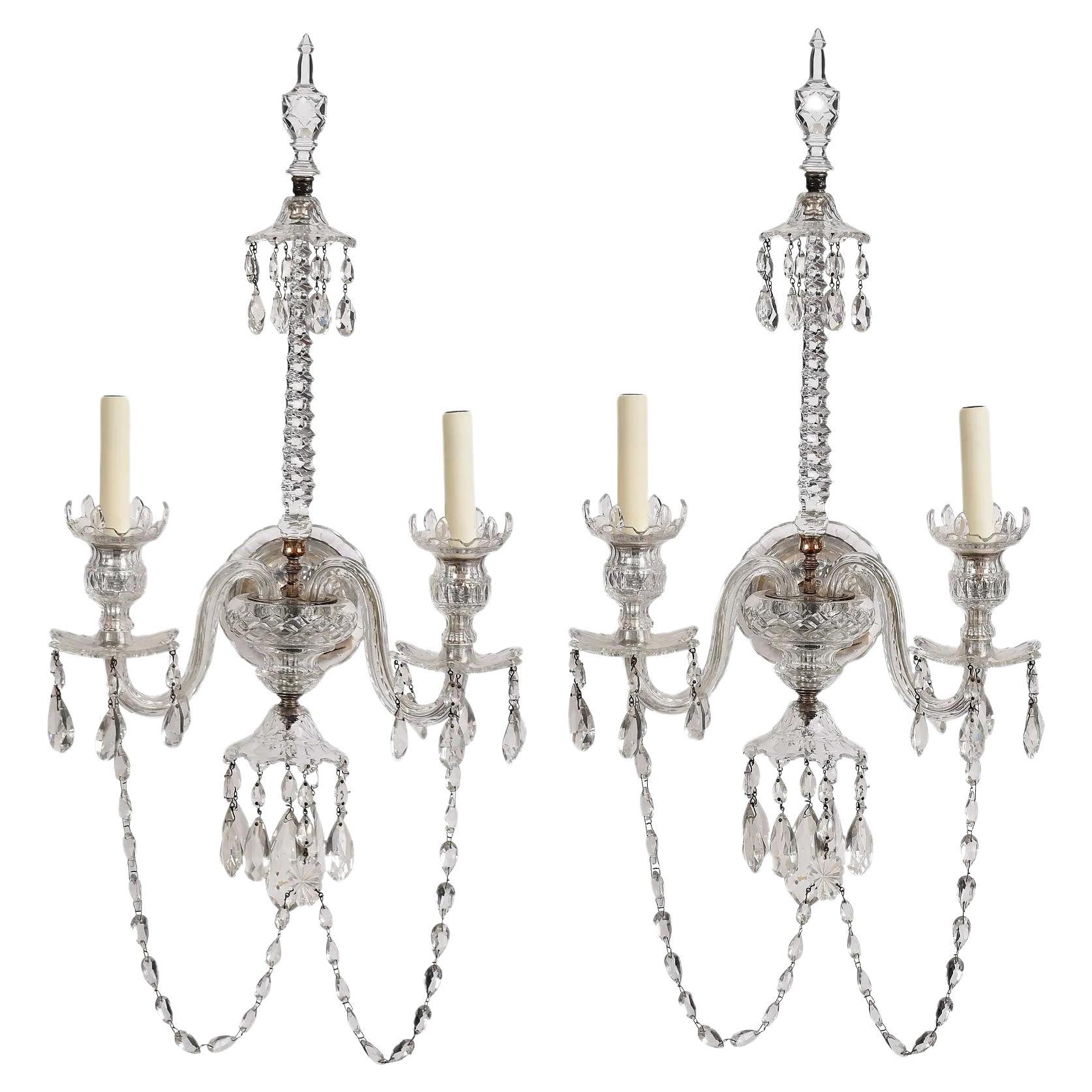 A Pair of Crystal Two Light Wall Sconces