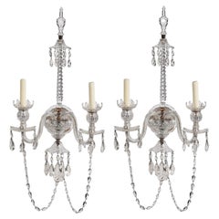 Vintage A Pair of Crystal Two Light Wall Sconces