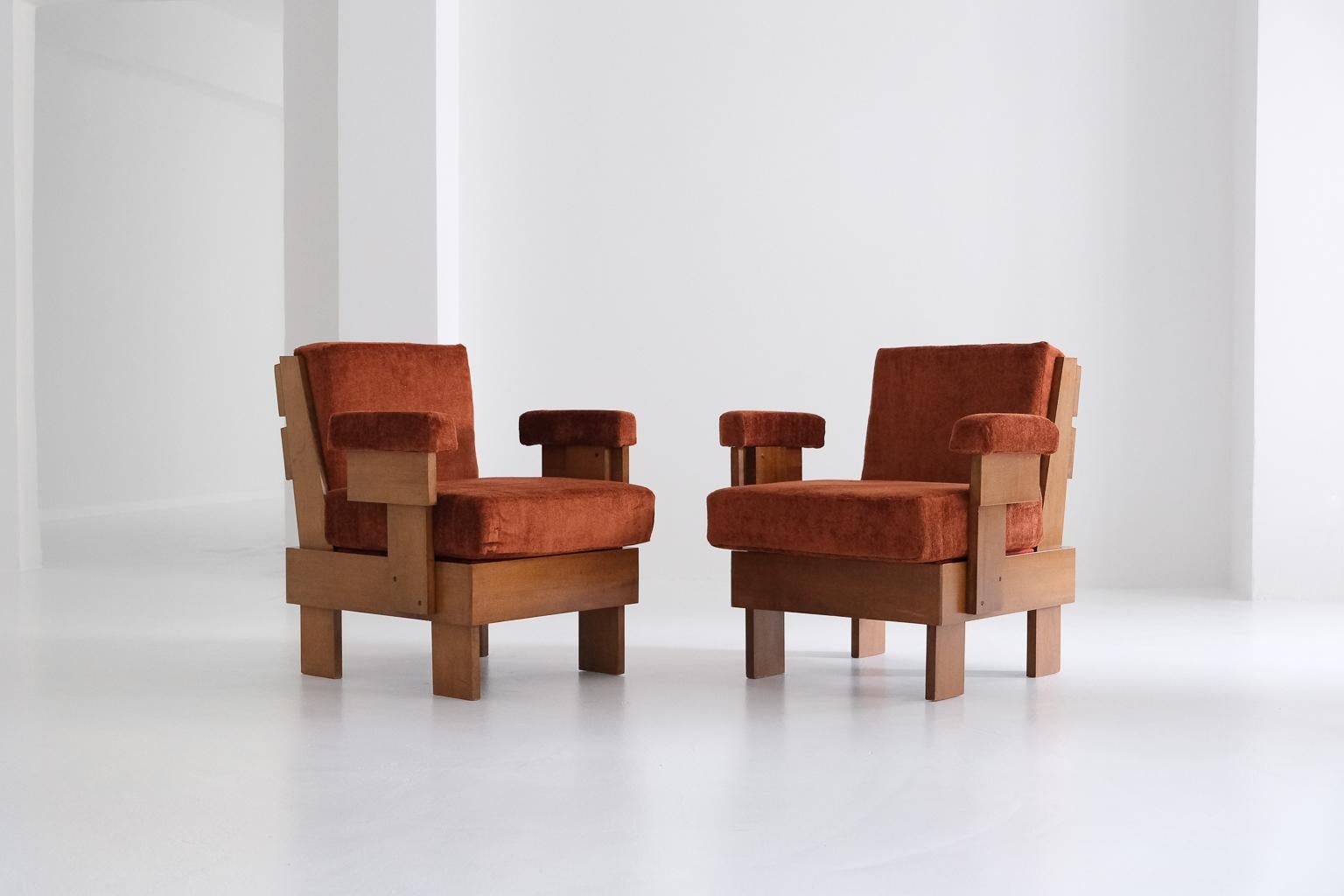 Italian A pair of cubistic easy chairs, Italy, 1960s