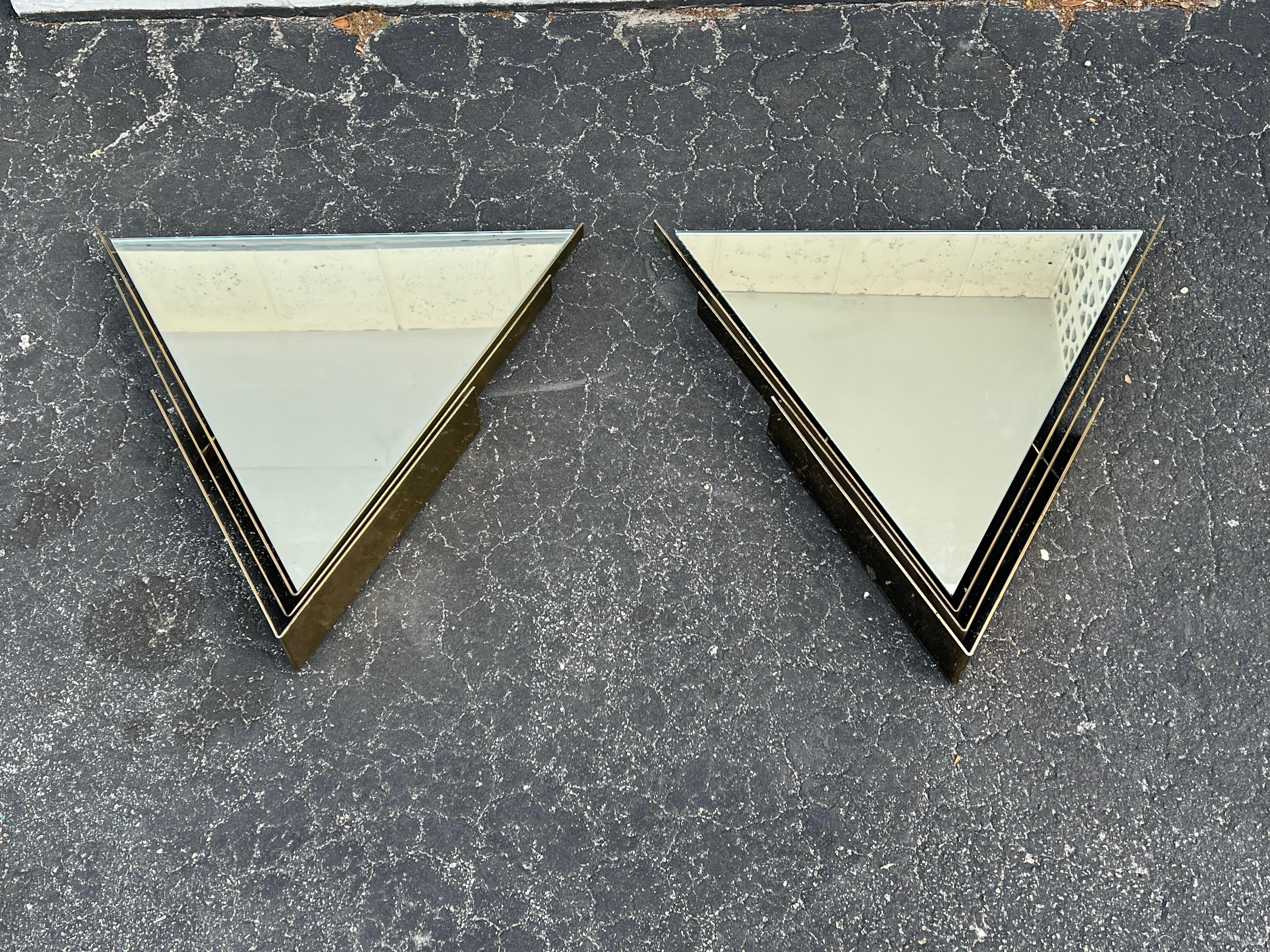 Mid-Century Modern A Pair Of  Curtis Jere Triangular Brass Mirrors 1982 For Sale