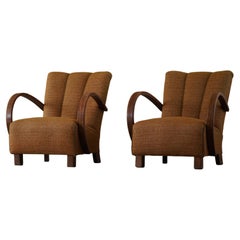 Pair of Curved Art Deco Lounge Chairs, Danish Cabinetmaker, 1940s