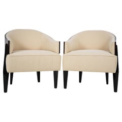 Pair of Curved-Back Armchairs with Walnut Veneer