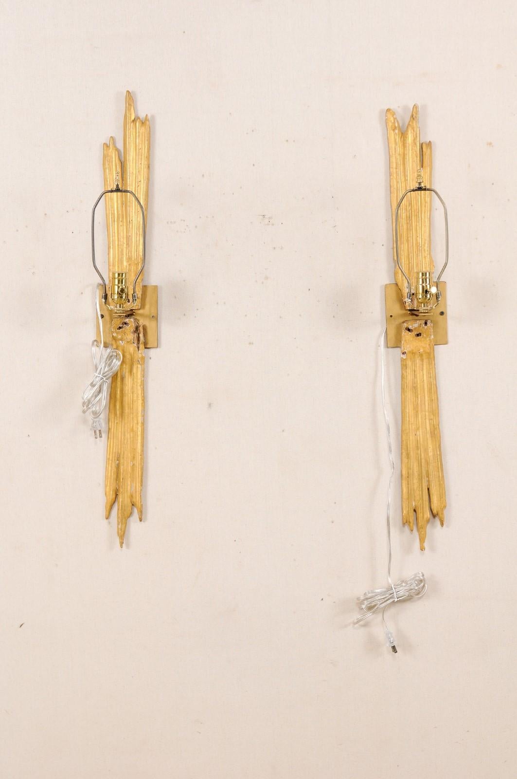 An Elegant Pair of Custom Italian Doubled Gilt Ray 18th Century Fragment Sconces 4