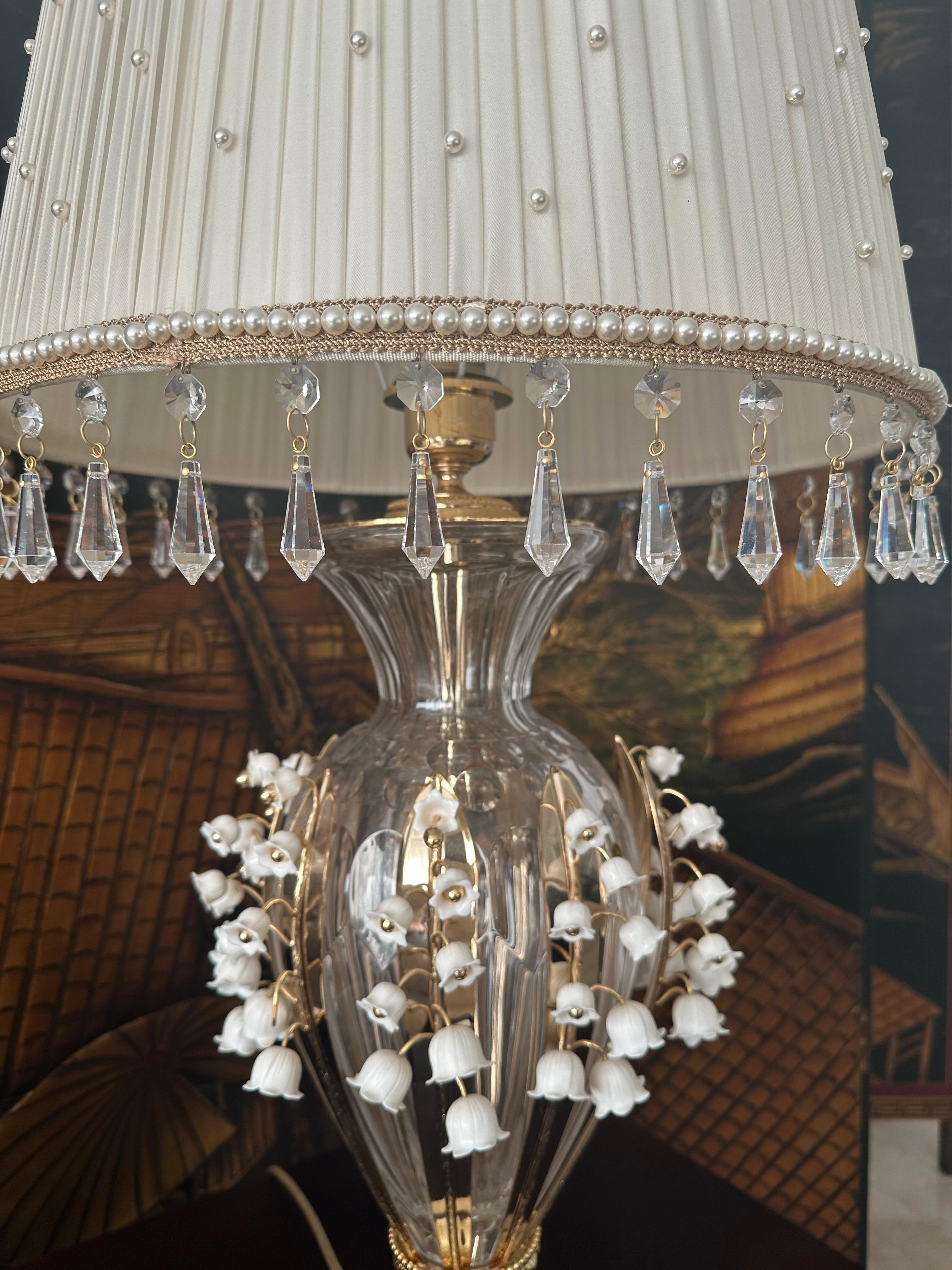 Modern Pair of Custom Made Neoclassical Revival  Crystal and Porcelain Table Lamps For Sale