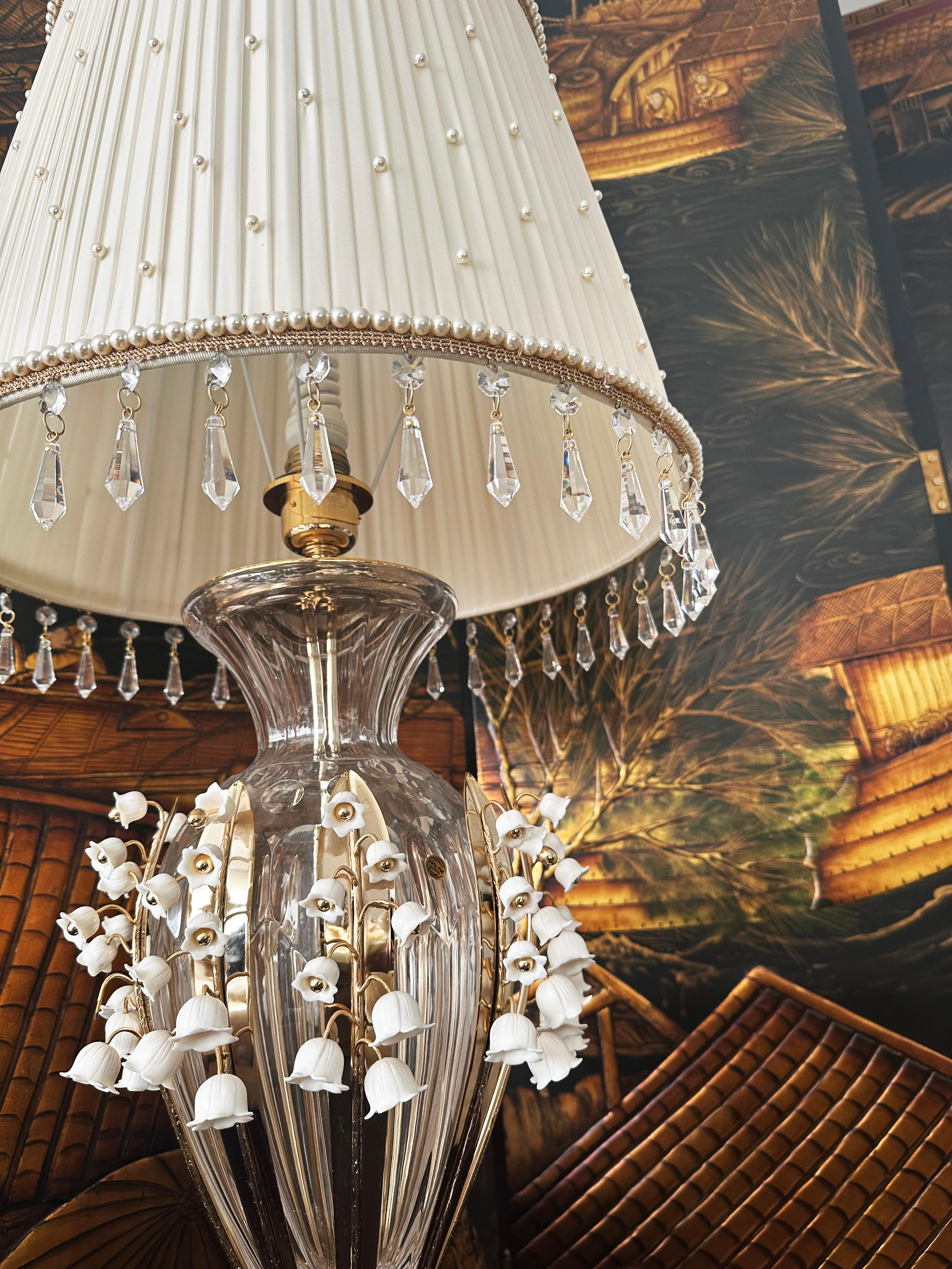 Italian Pair of Custom Made Neoclassical Revival  Crystal and Porcelain Table Lamps For Sale