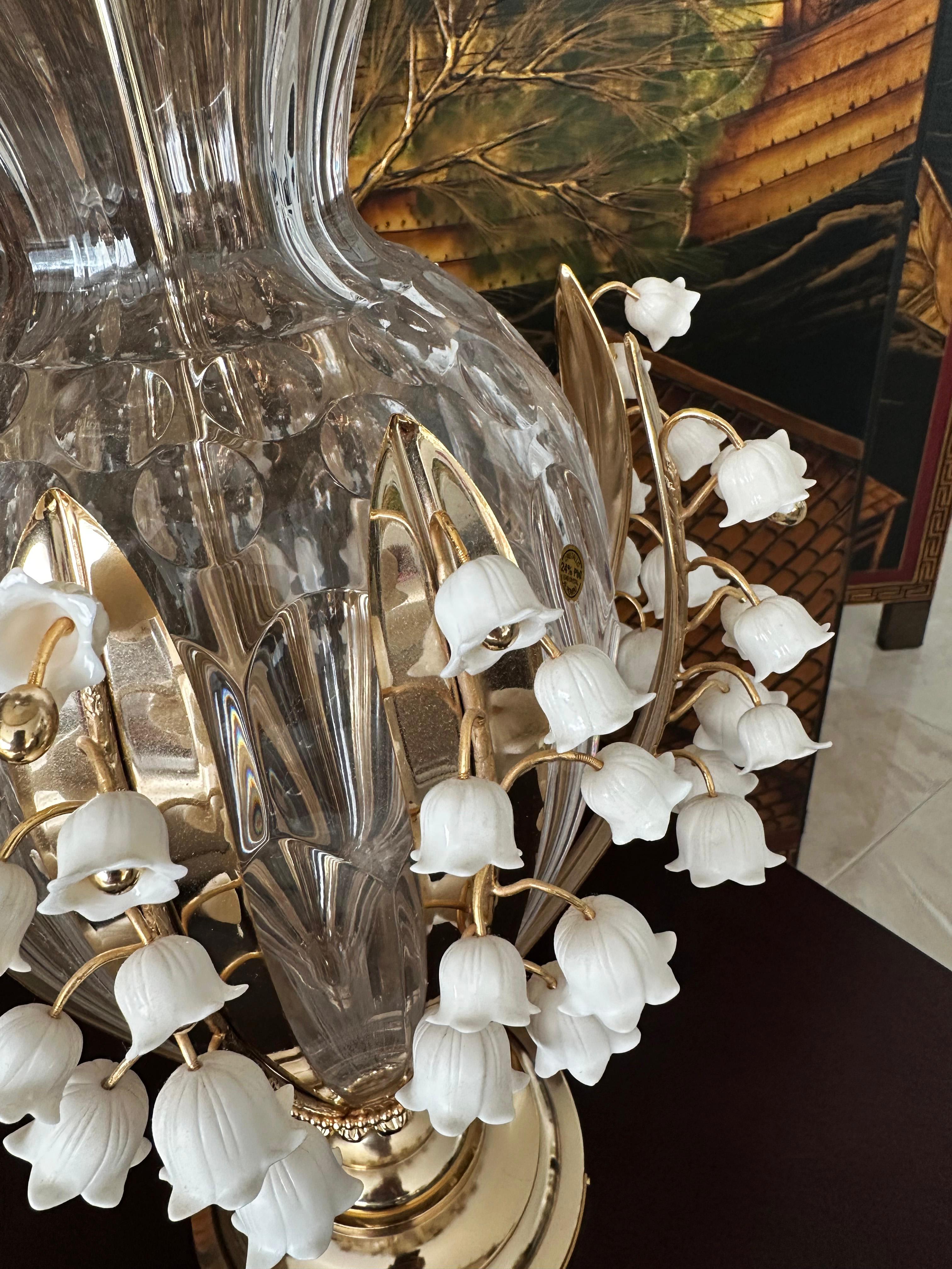 Cast Pair of Custom Made Neoclassical Revival  Crystal and Porcelain Table Lamps For Sale