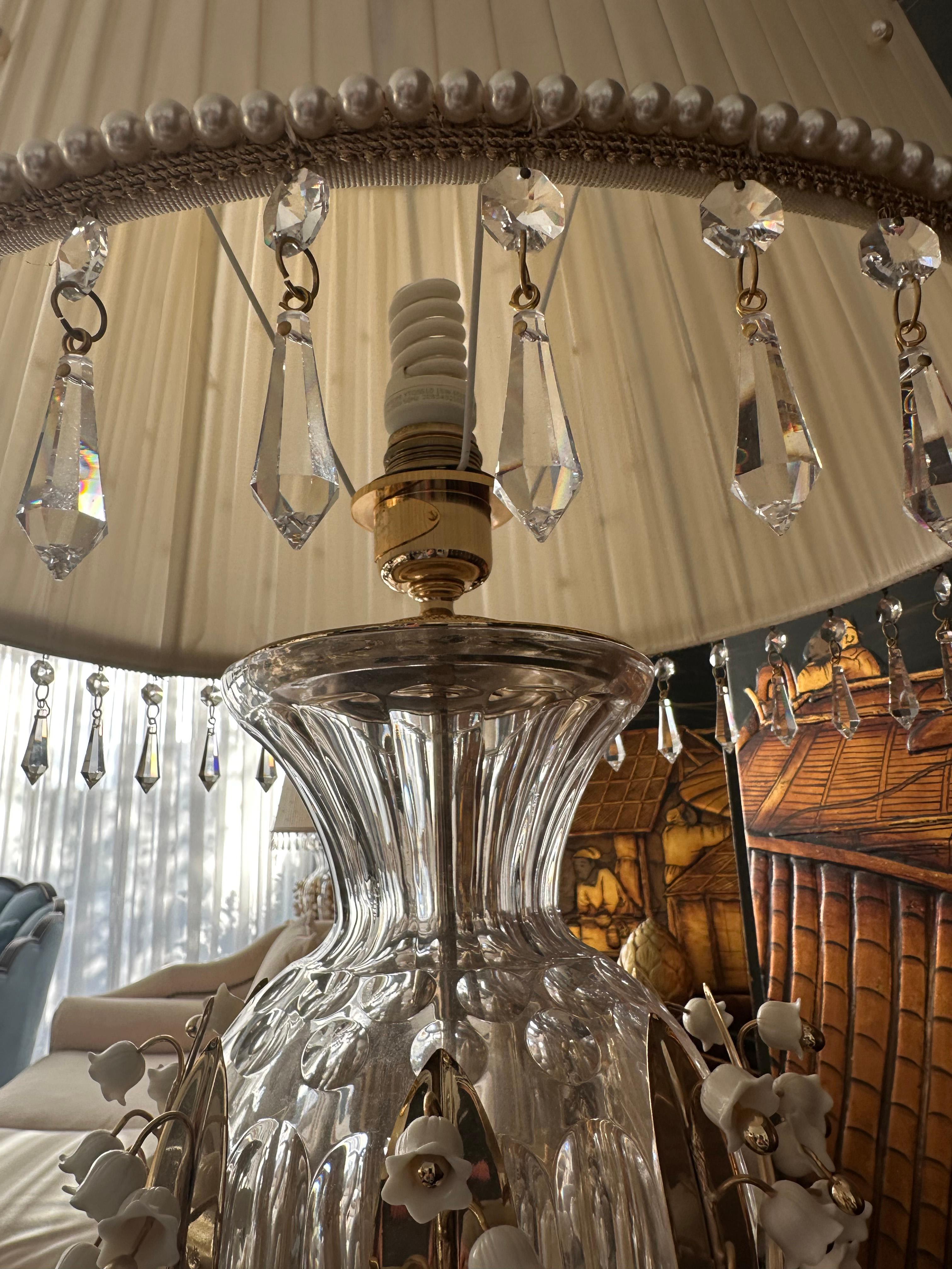 Contemporary Pair of Custom Made Neoclassical Revival  Crystal and Porcelain Table Lamps For Sale
