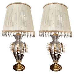 Pair of Custom Made Neoclassical Revival  Crystal and Porcelain Table Lamps
