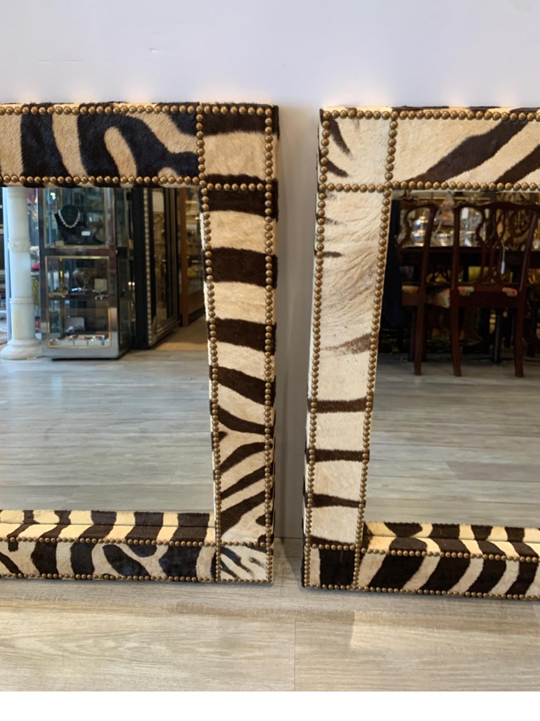 Pair of Custom Zebra Hide Mirrors at 1stDibs