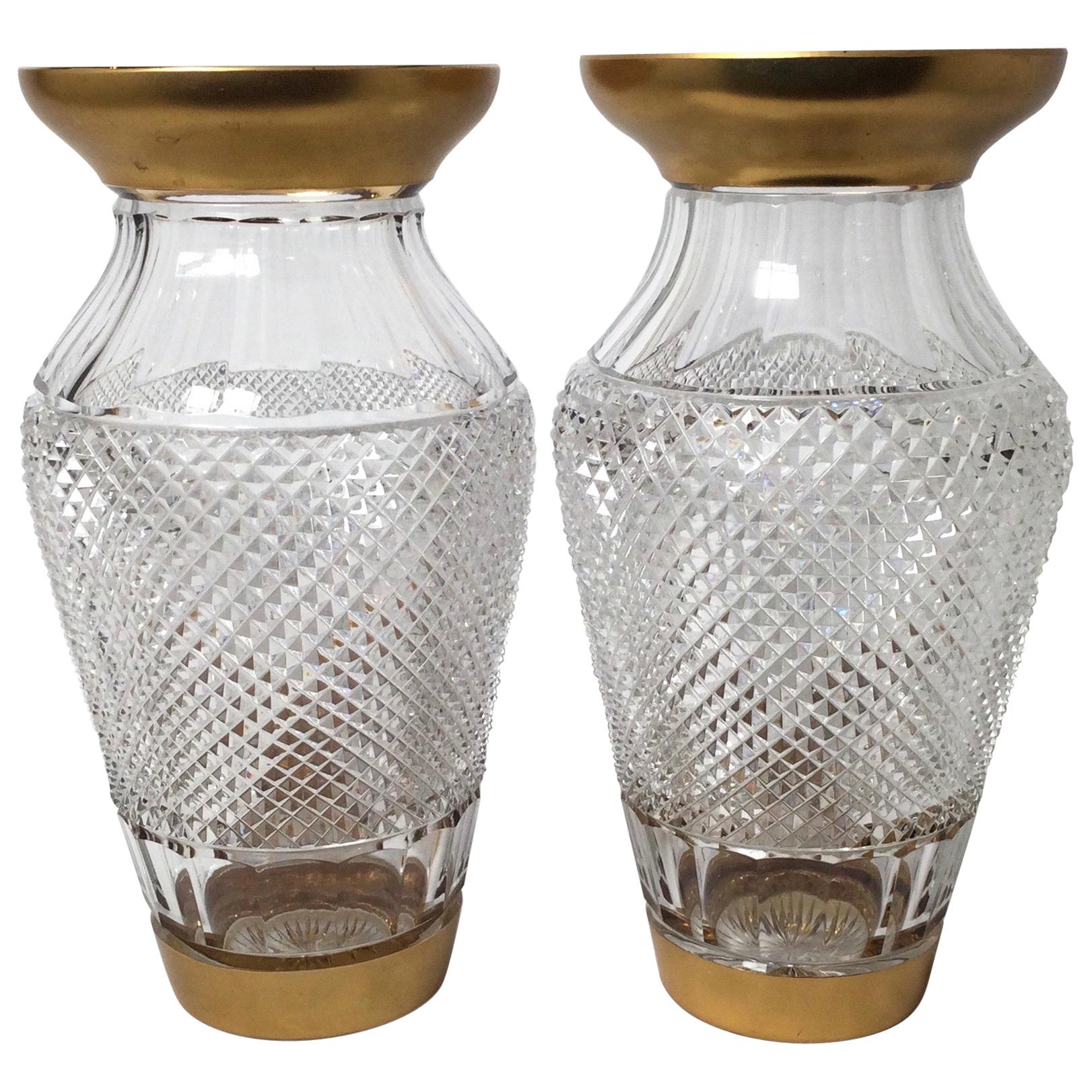 Pair of Monumental Cut Crystal Vases by Libbey For Sale at 1stDibs