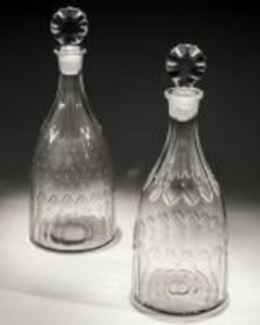 Pair of Cut Glass 18th Century Tapered Decanters Finely Engraved with Stars