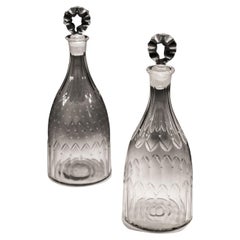 Pair of Cut Glass 18th Century Tapered Decanters Finely Engraved with Stars