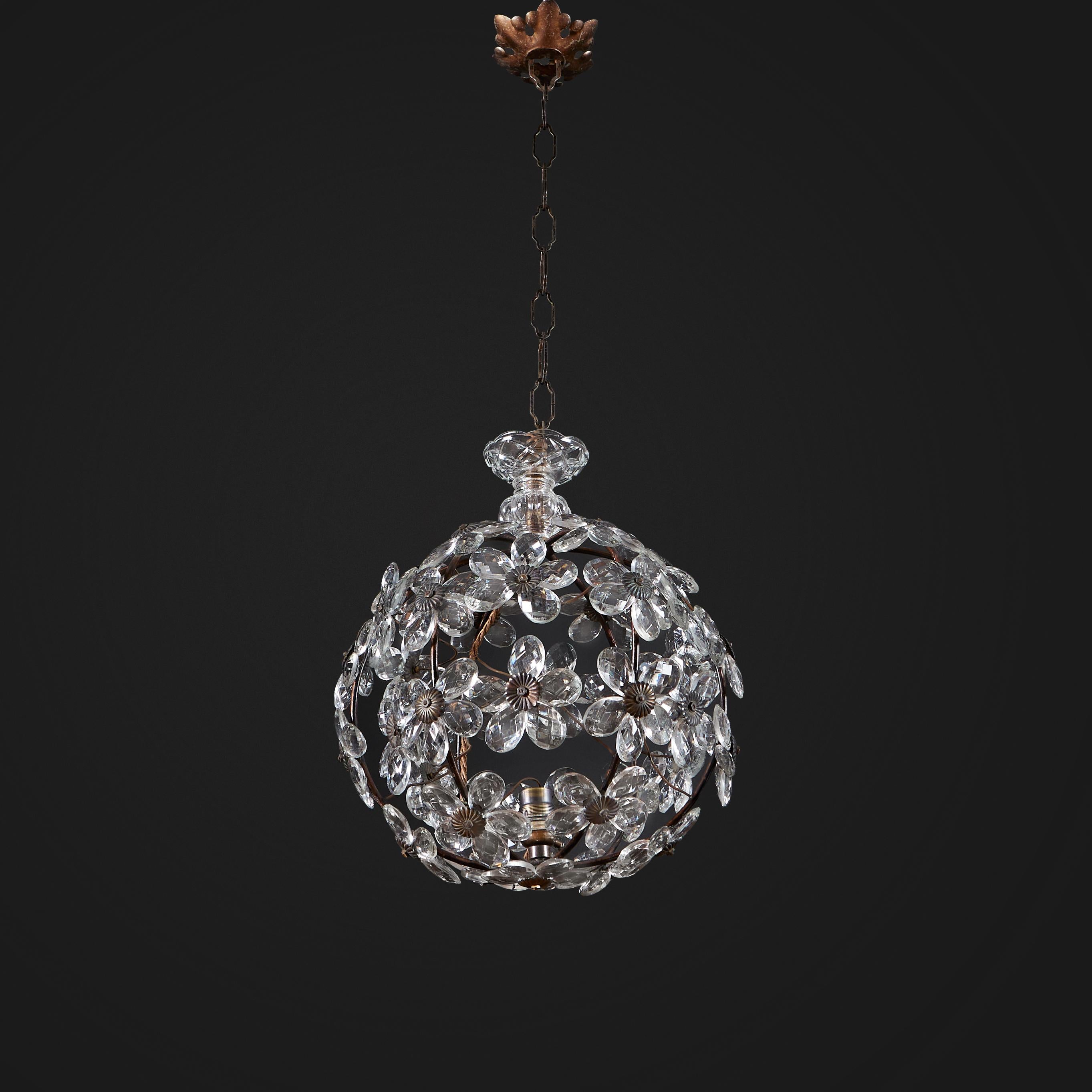French A Pair of Cut Glass Daisy Hanging Lights after Maison Bagues 