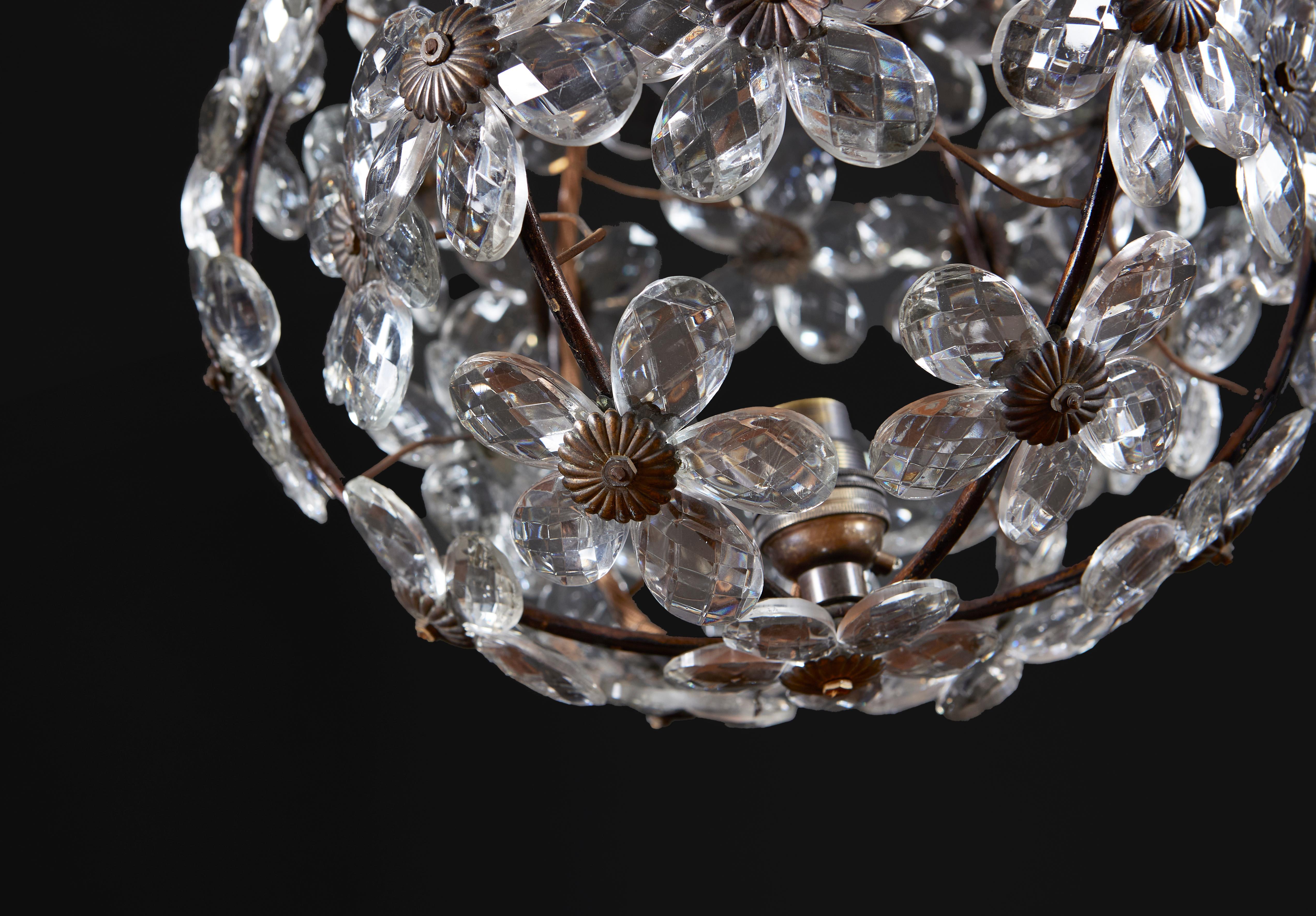 20th Century A Pair of Cut Glass Daisy Hanging Lights after Maison Bagues 