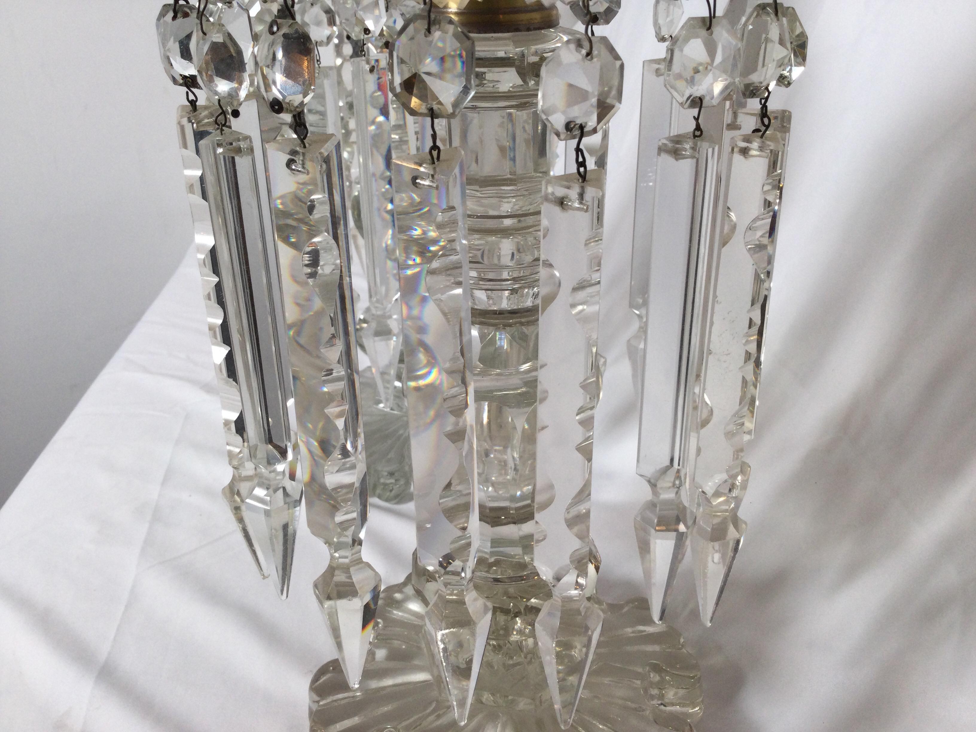 19th Century Pair of Cut Glass Hurricane Candlesticks with Lion Decoration