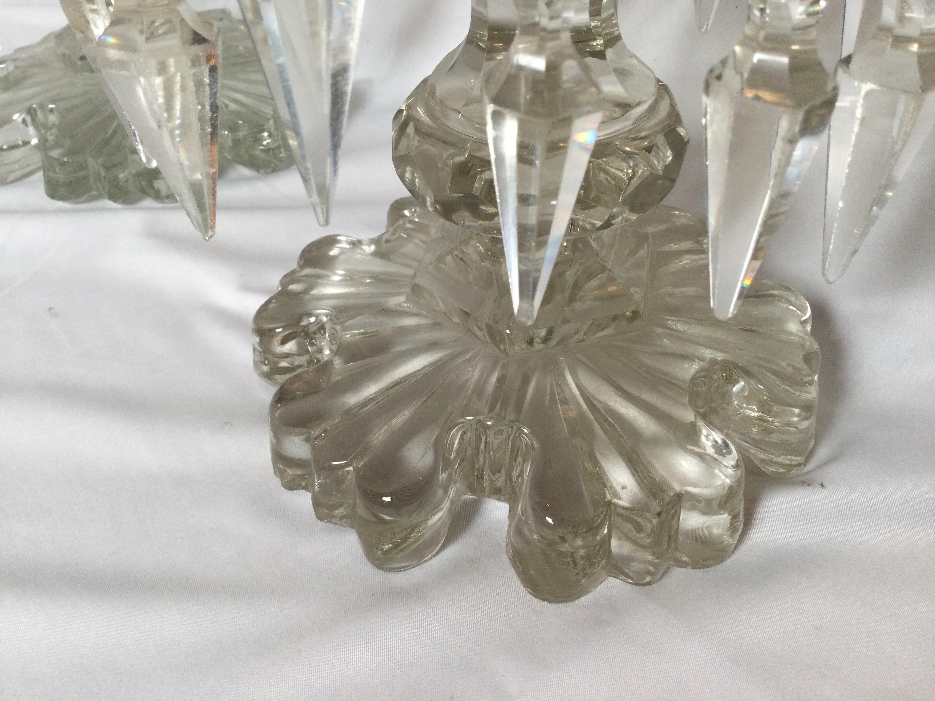 Pair of Cut Glass Hurricane Candlesticks with Lion Decoration 1