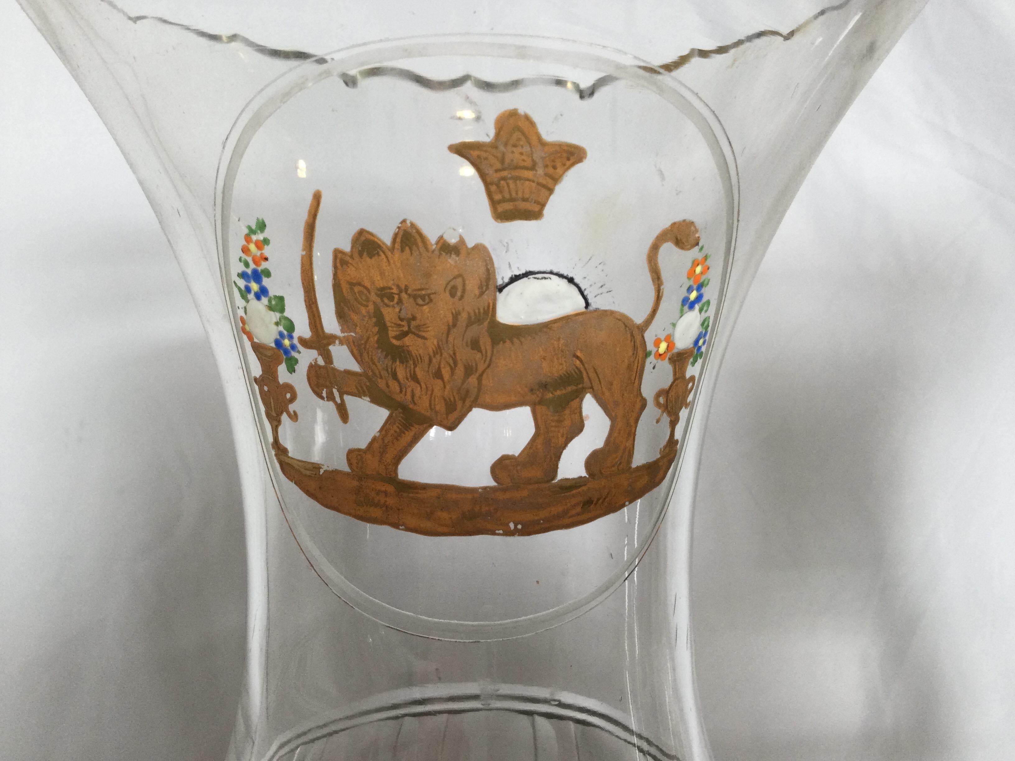 Pair of Cut Glass Hurricane Candlesticks with Lion Decoration 2