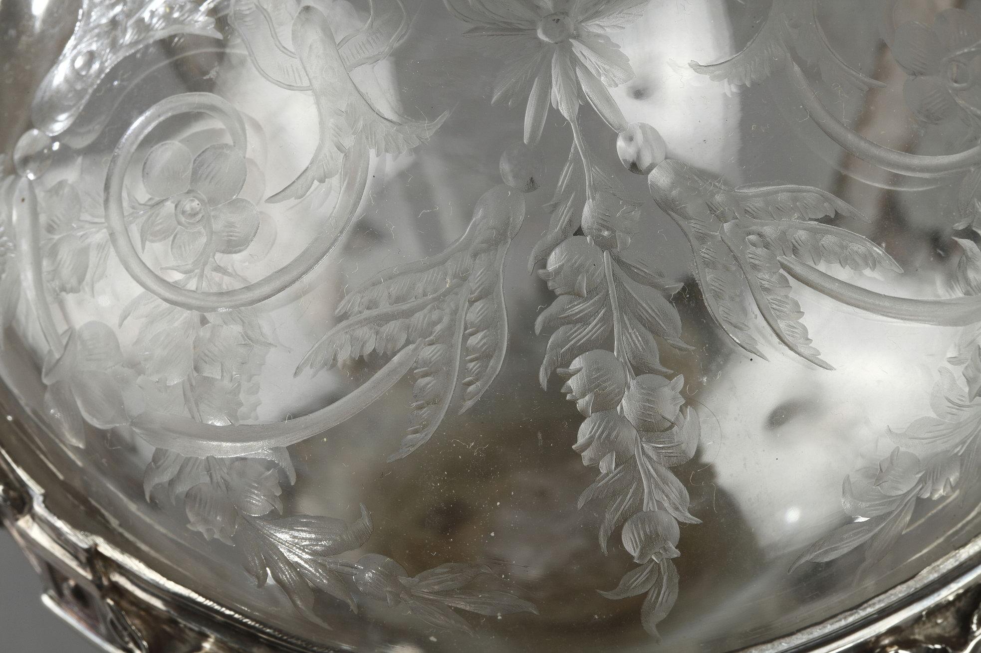 Paar Dekanter aus geschliffenem Glas mit Silbermontierung, 19. Jahrhundert, Edmond Tétard im Angebot 5