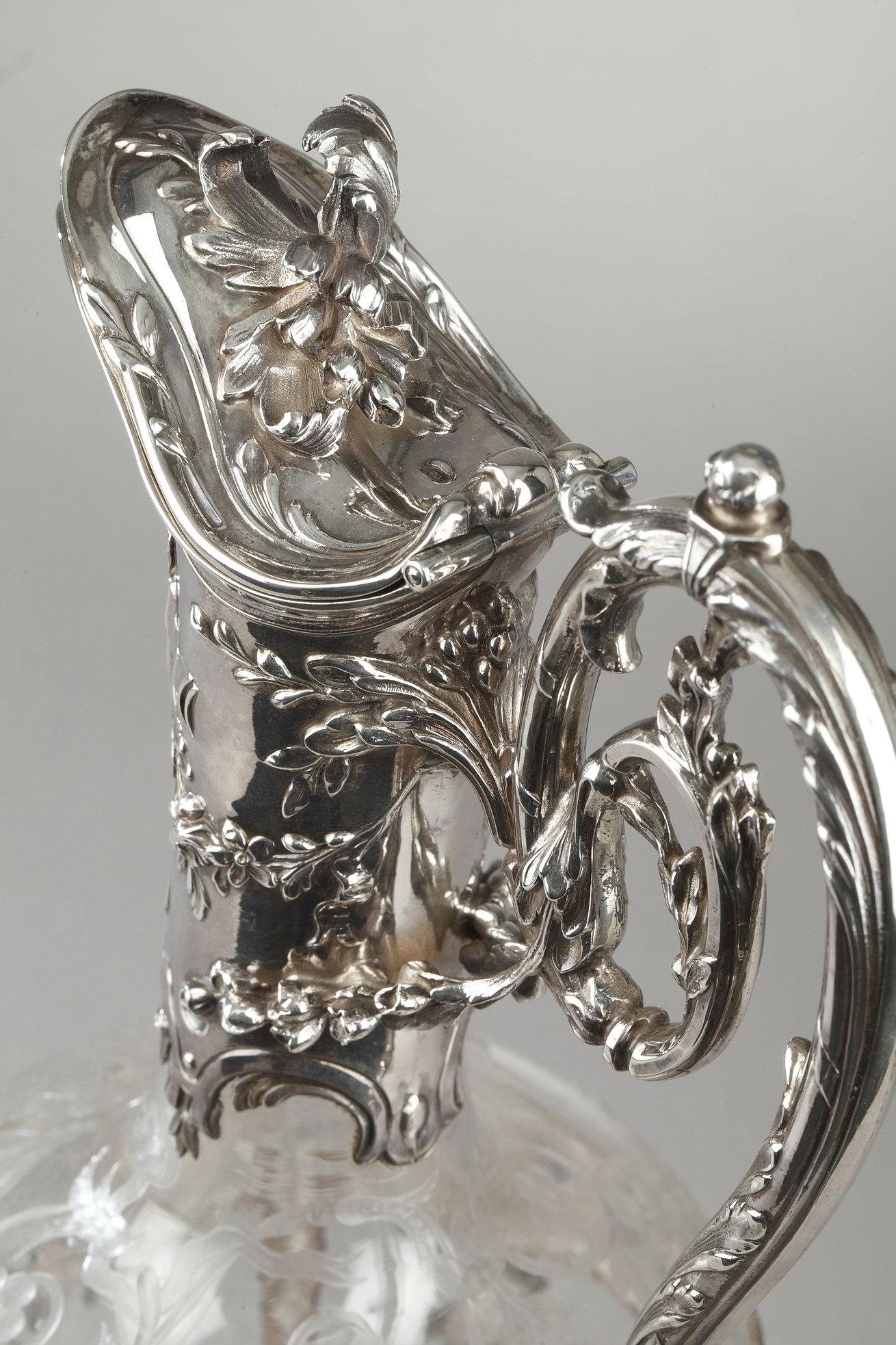 Paar Dekanter aus geschliffenem Glas mit Silbermontierung, 19. Jahrhundert, Edmond Tétard im Angebot 6