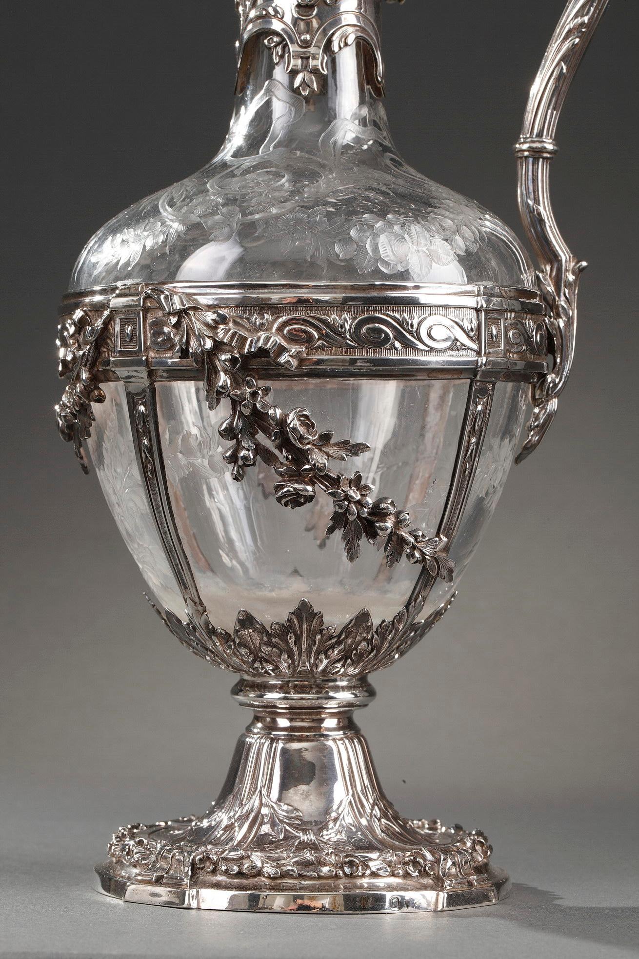 Paar Dekanter aus geschliffenem Glas mit Silbermontierung, 19. Jahrhundert, Edmond Tétard im Angebot 8