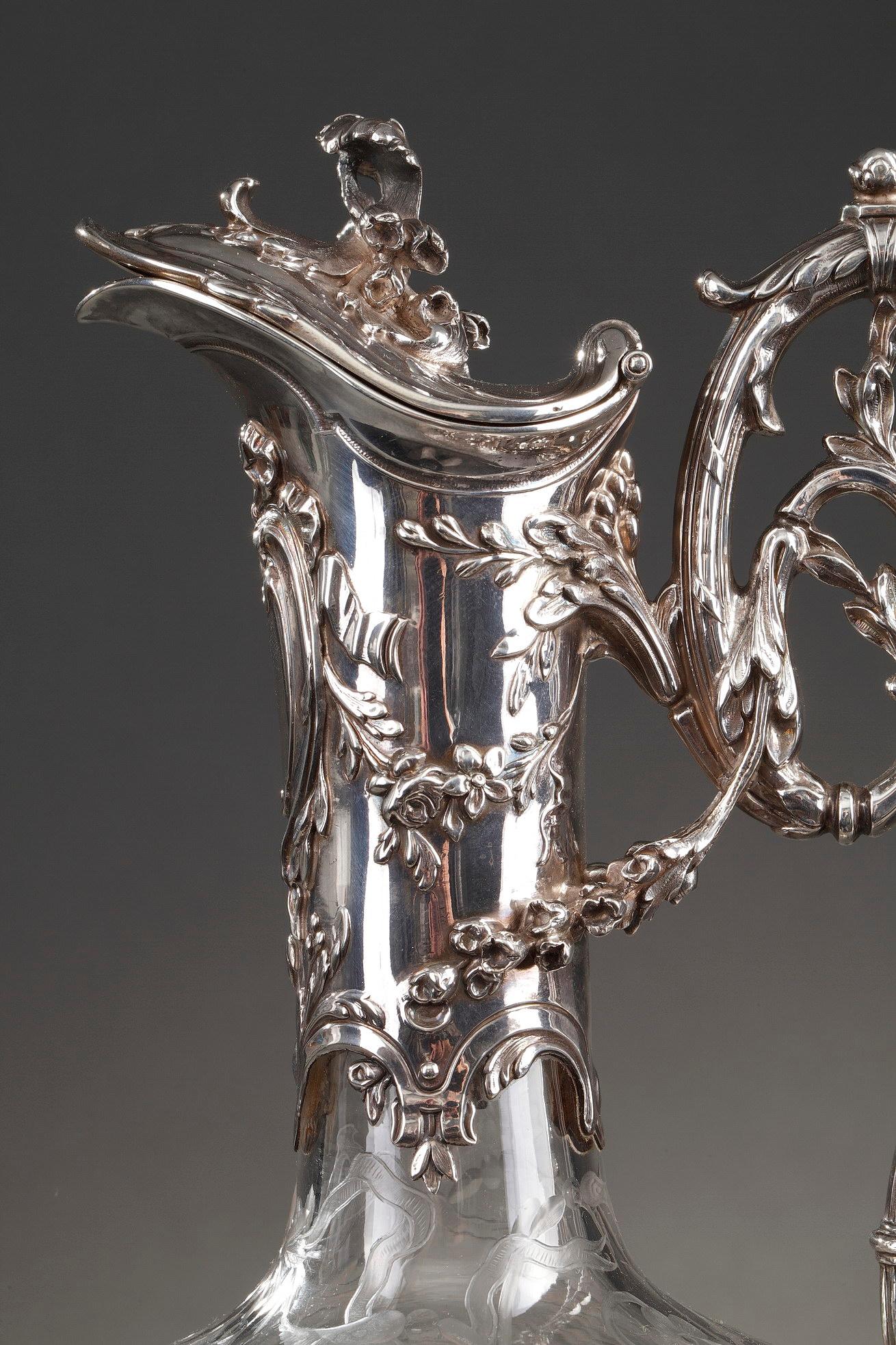 Paar Dekanter aus geschliffenem Glas mit Silbermontierung, 19. Jahrhundert, Edmond Tétard im Angebot 10