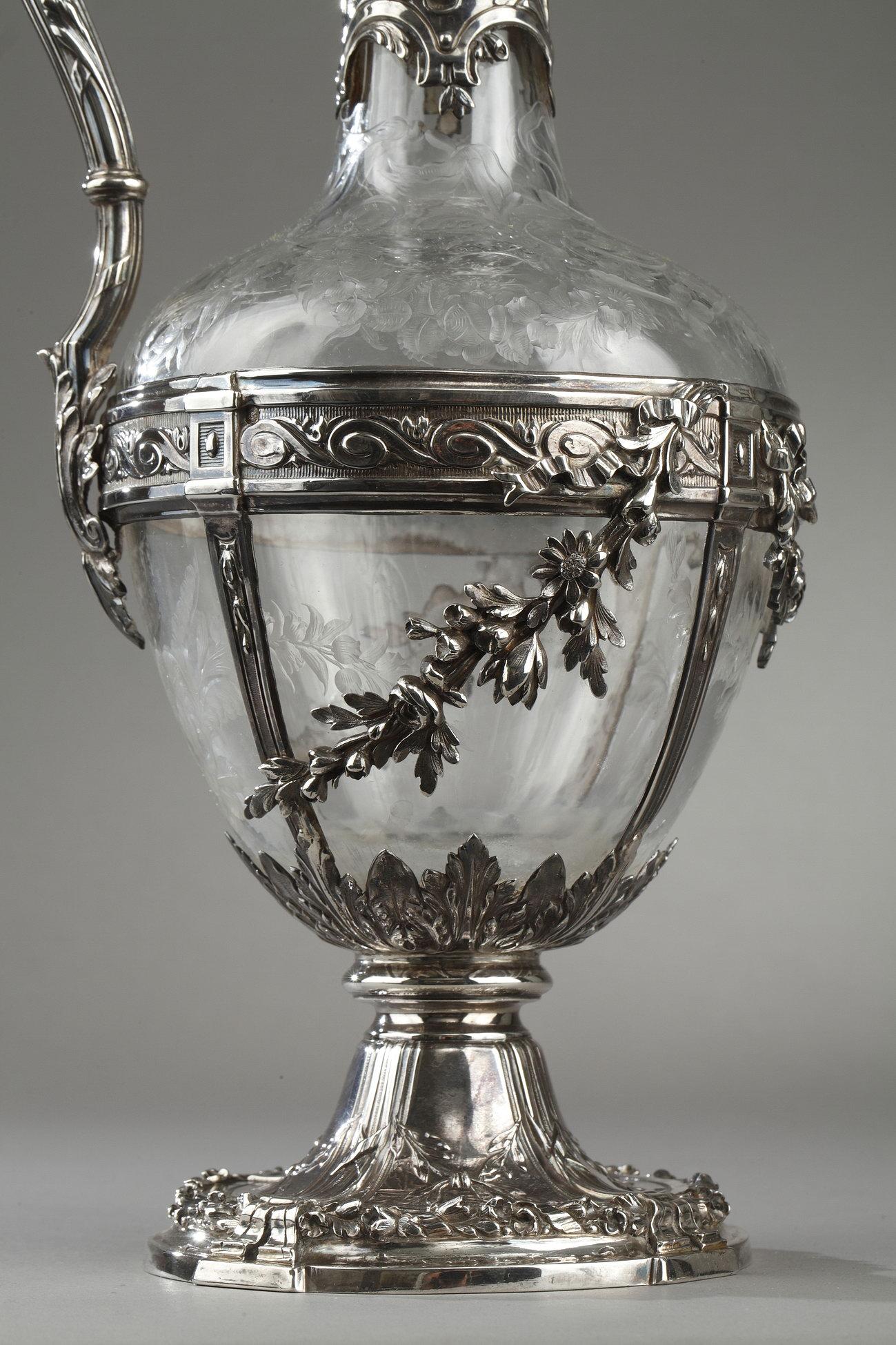 Paar Dekanter aus geschliffenem Glas mit Silbermontierung, 19. Jahrhundert, Edmond Tétard (Französisch) im Angebot