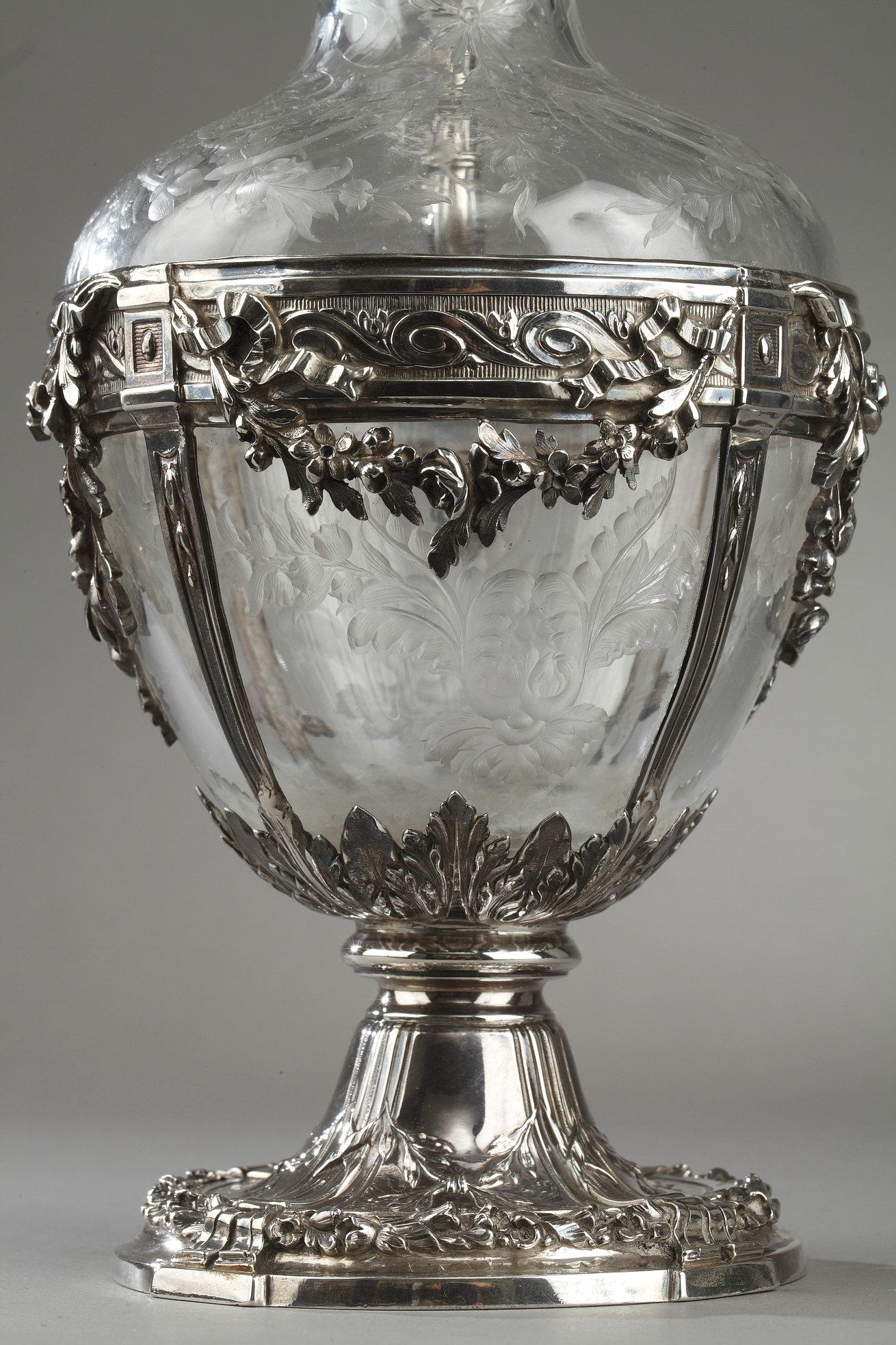 Paar Dekanter aus geschliffenem Glas mit Silbermontierung, 19. Jahrhundert, Edmond Tétard im Angebot 1