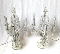 Pair of Cut Glass Three Light Girandole Lamps