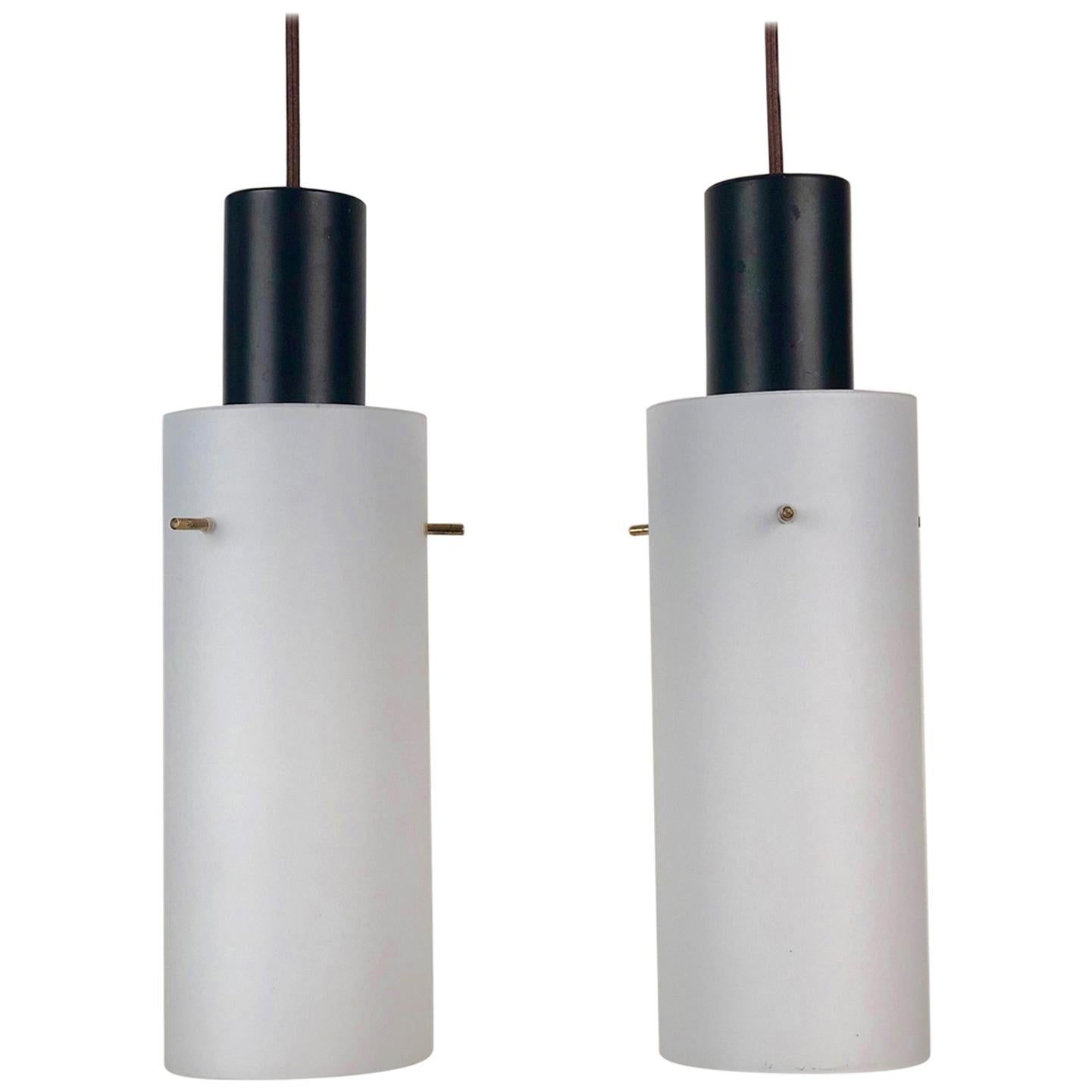 Pair of Cylindrical Hanging Pendant Lights from West, Made in Austria, 1970s