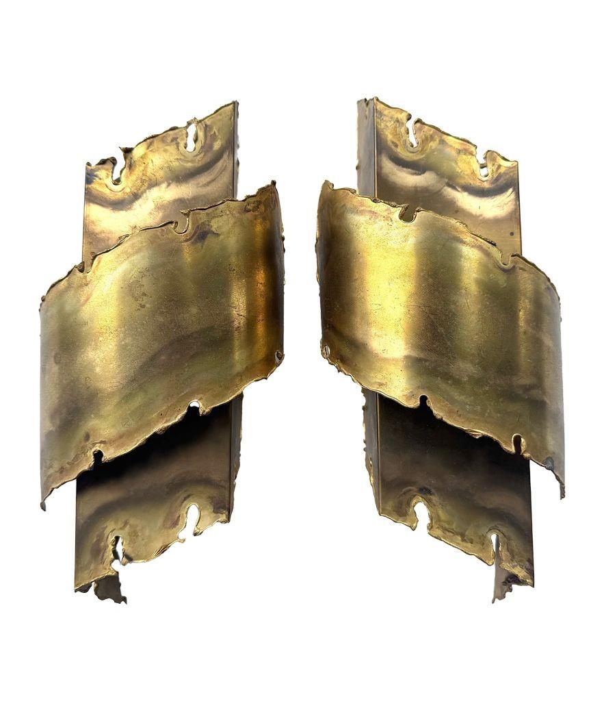 A pair of Danish 1960s Holm Sorensen torch cut brass wall sconces For Sale 7