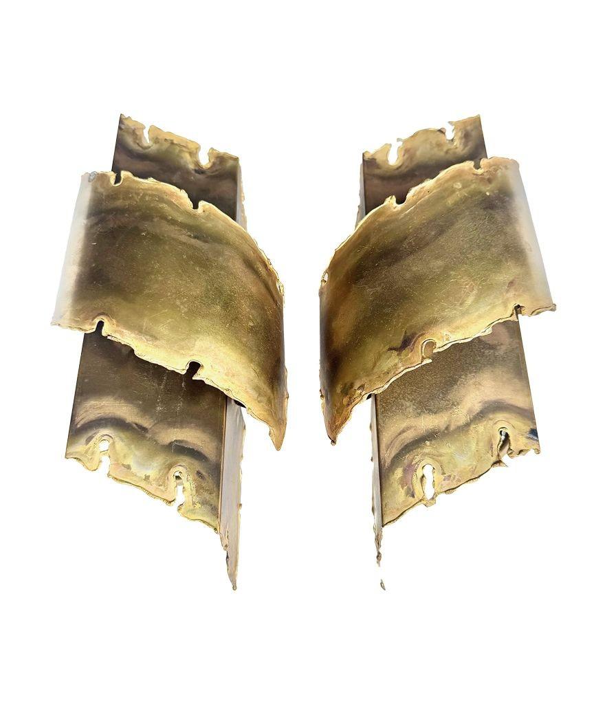 A pair of Danish 1960s Holm Sorensen torch cut brass wall sconces For Sale 8