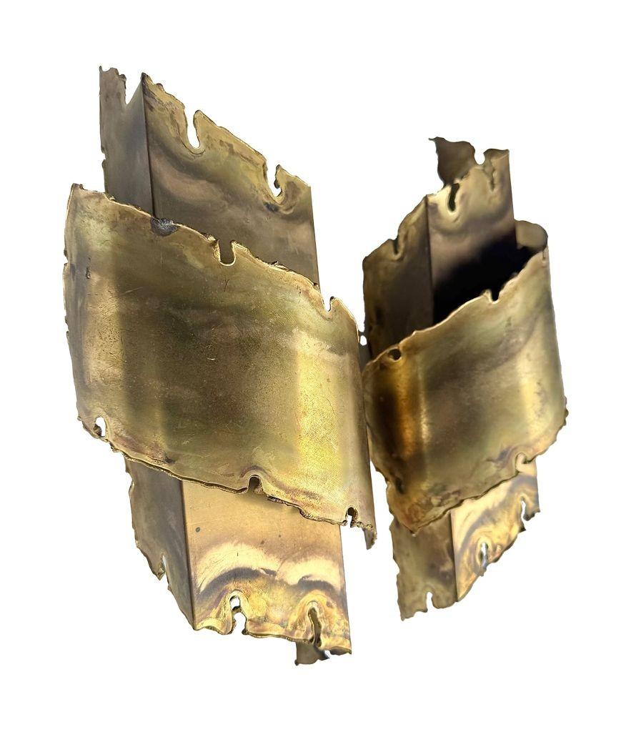 A pair of Danish 1960s Holm Sorensen torch cut brass wall sconces For Sale 9