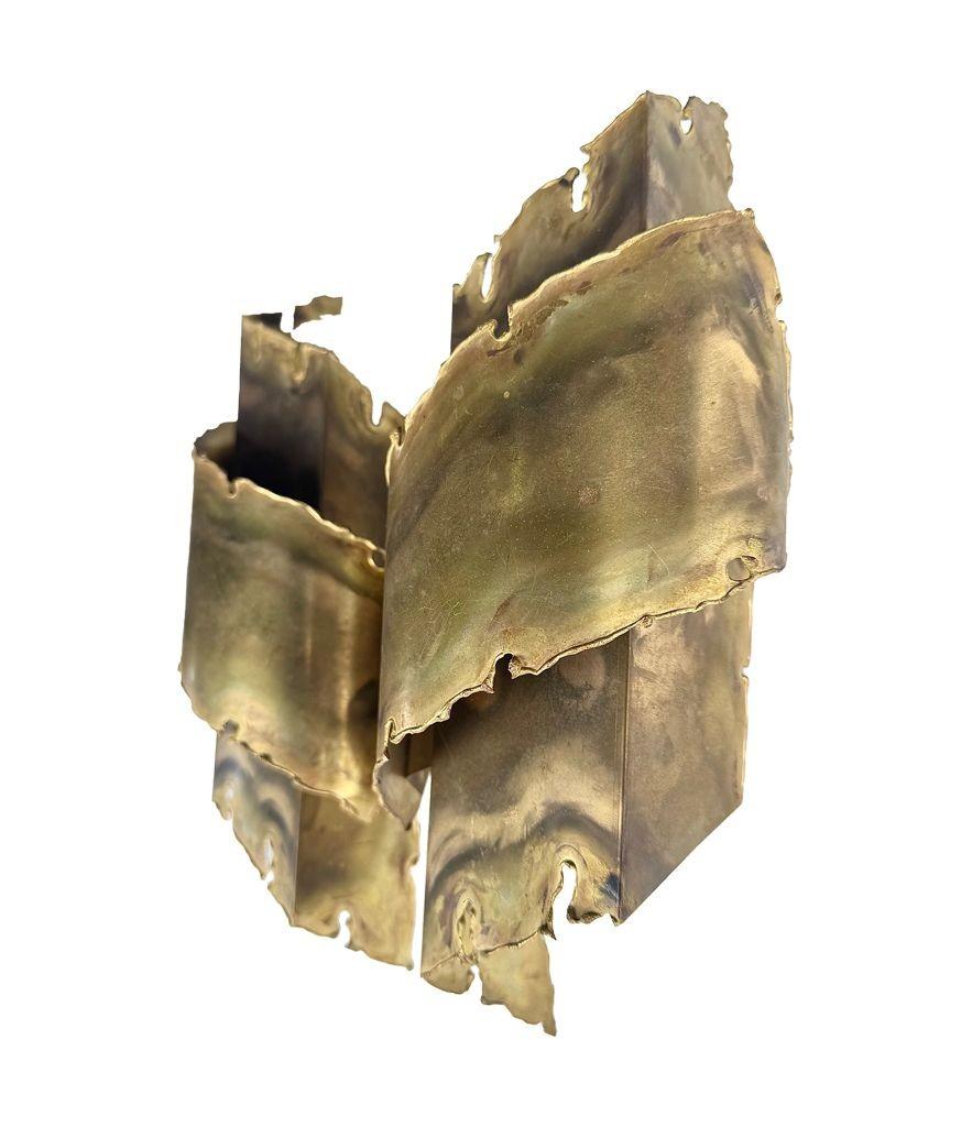 A pair of Danish 1960s Holm Sorensen torch cut brass wall sconces For Sale 10