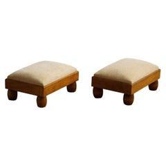 Paire de tabourets Art Déco danois, retapissés en velours vintage, années 1940