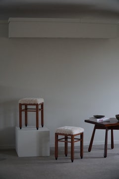 Paire de tabourets Art Déco danois, sièges rembourrés en laine d'agneau, années 1940