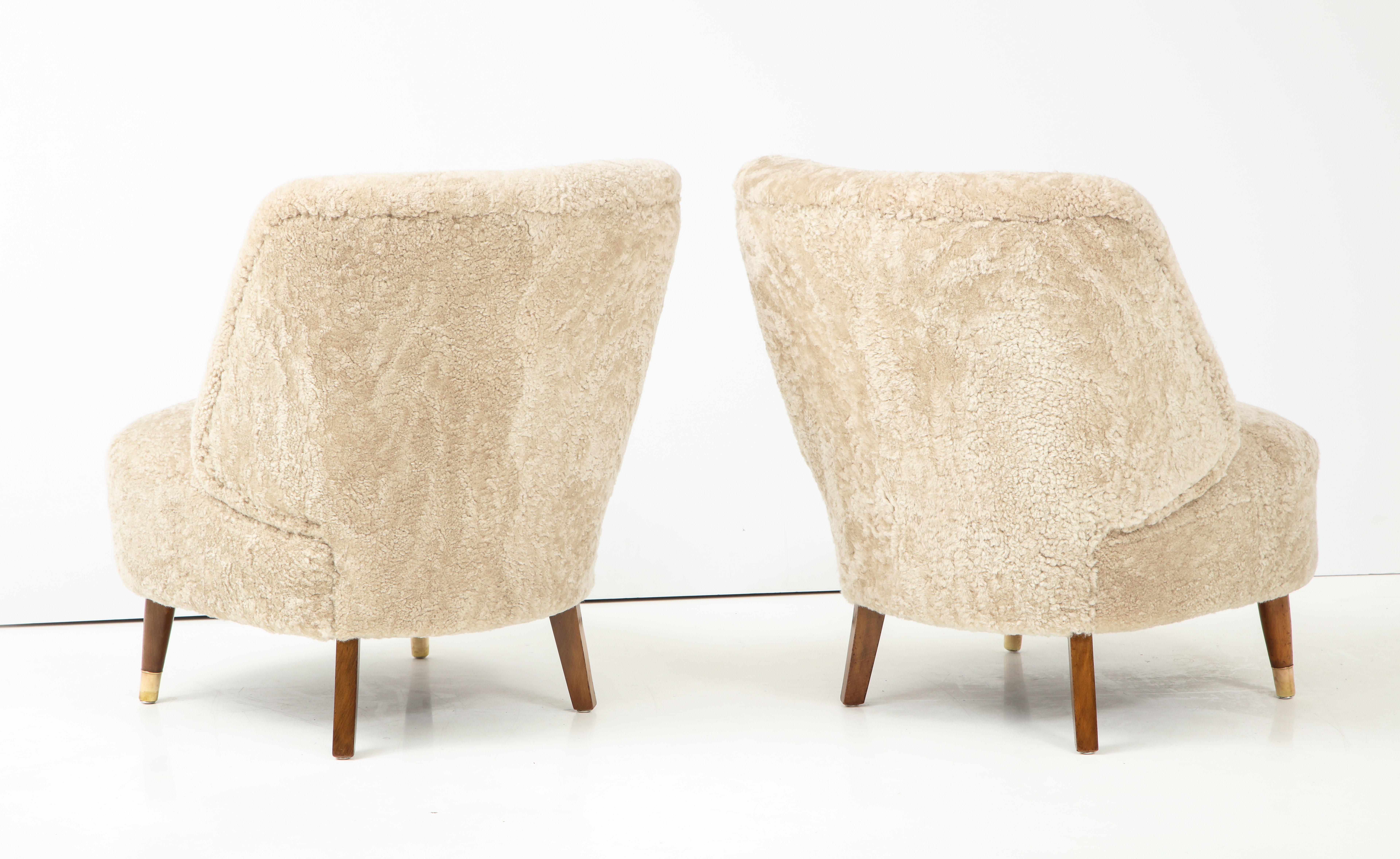 Mid-20th Century Pair of Danish Design Sheepskin Upholstered Chairs, circa 1930s